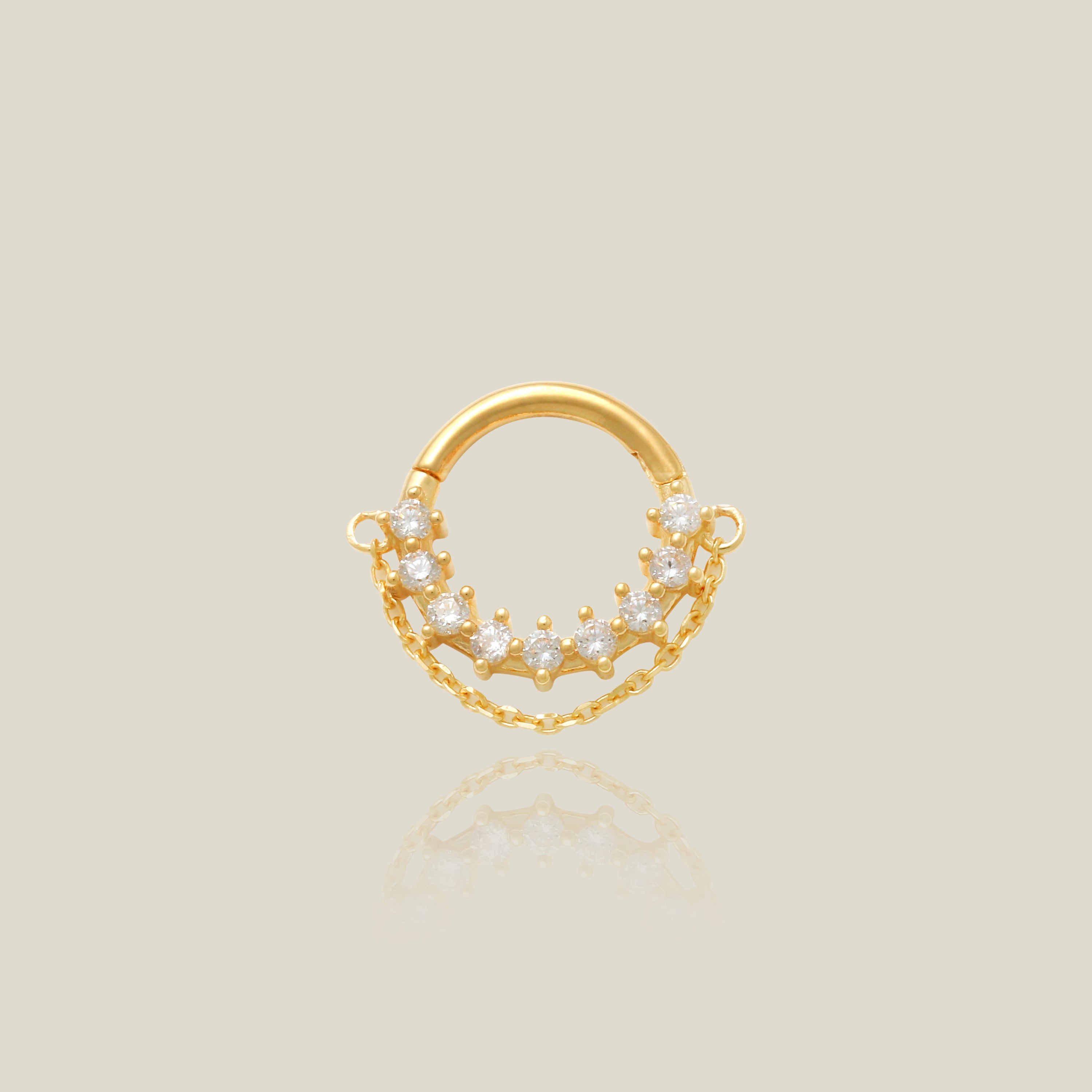 14k Solid Gold CZ Chain Hoop - Anygolds 