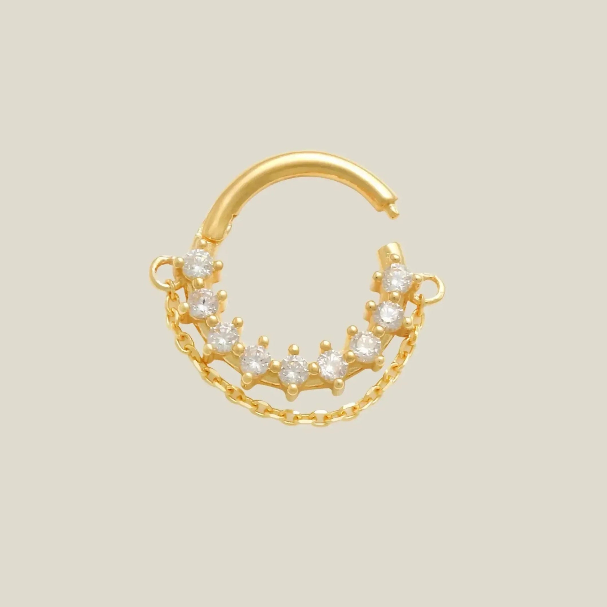 14K Solid Gold CZ Chain Clicker Hoop – Anygolds