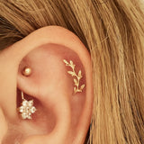 14K Solid Gold Curved Leaf Stud – Anygolds