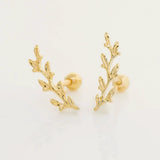 14K Solid Gold Curved Leaf Stud – Anygolds