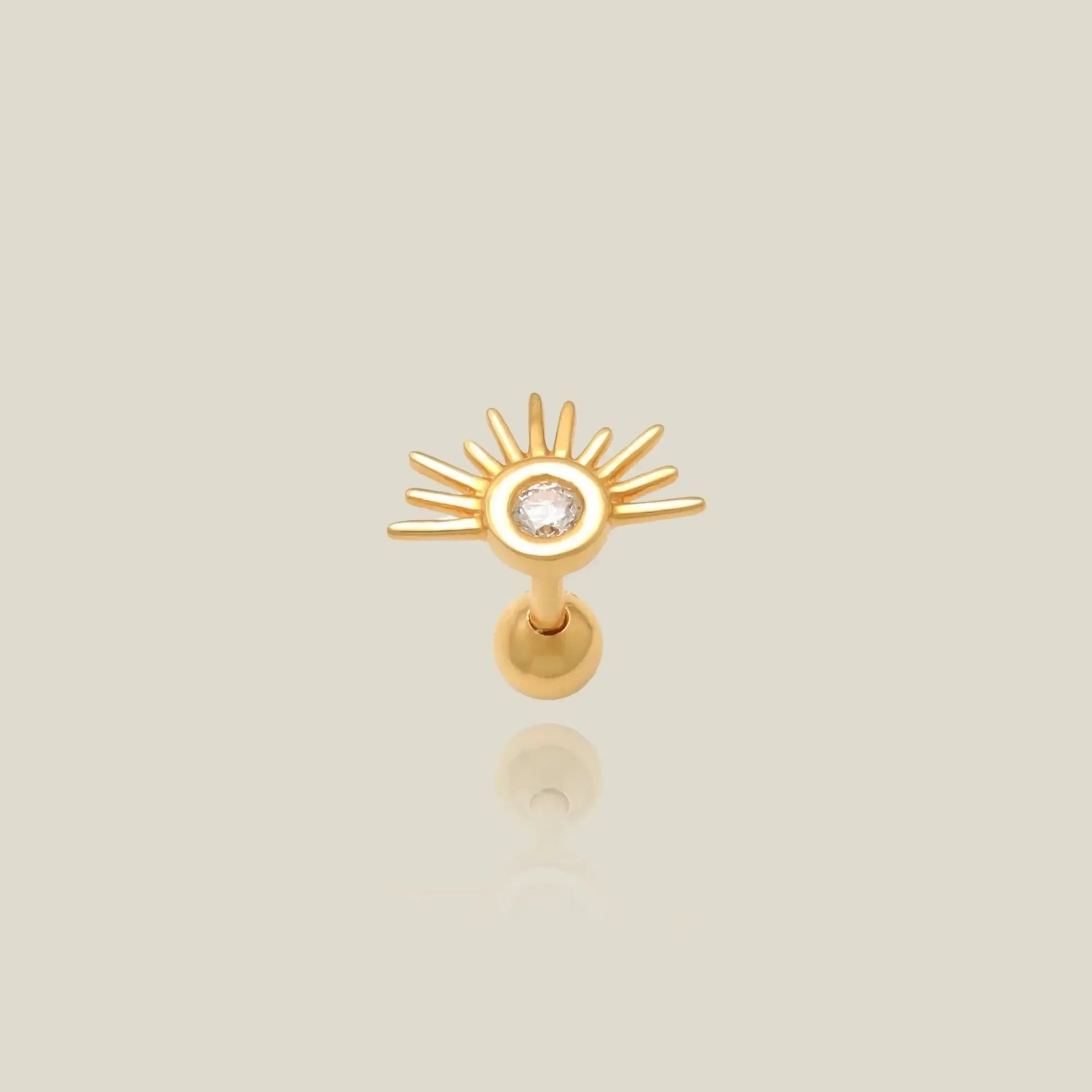 14K Solid Gold Bezel Sunburst Stud – Anygolds