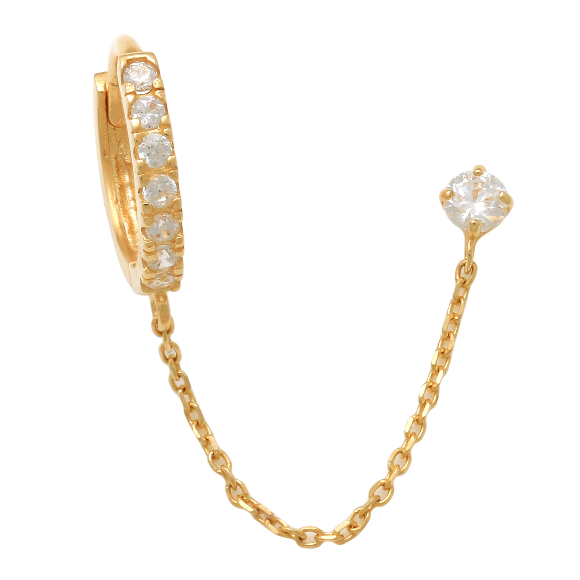 CZ Hoop with Stud Chain Earring - Anygolds