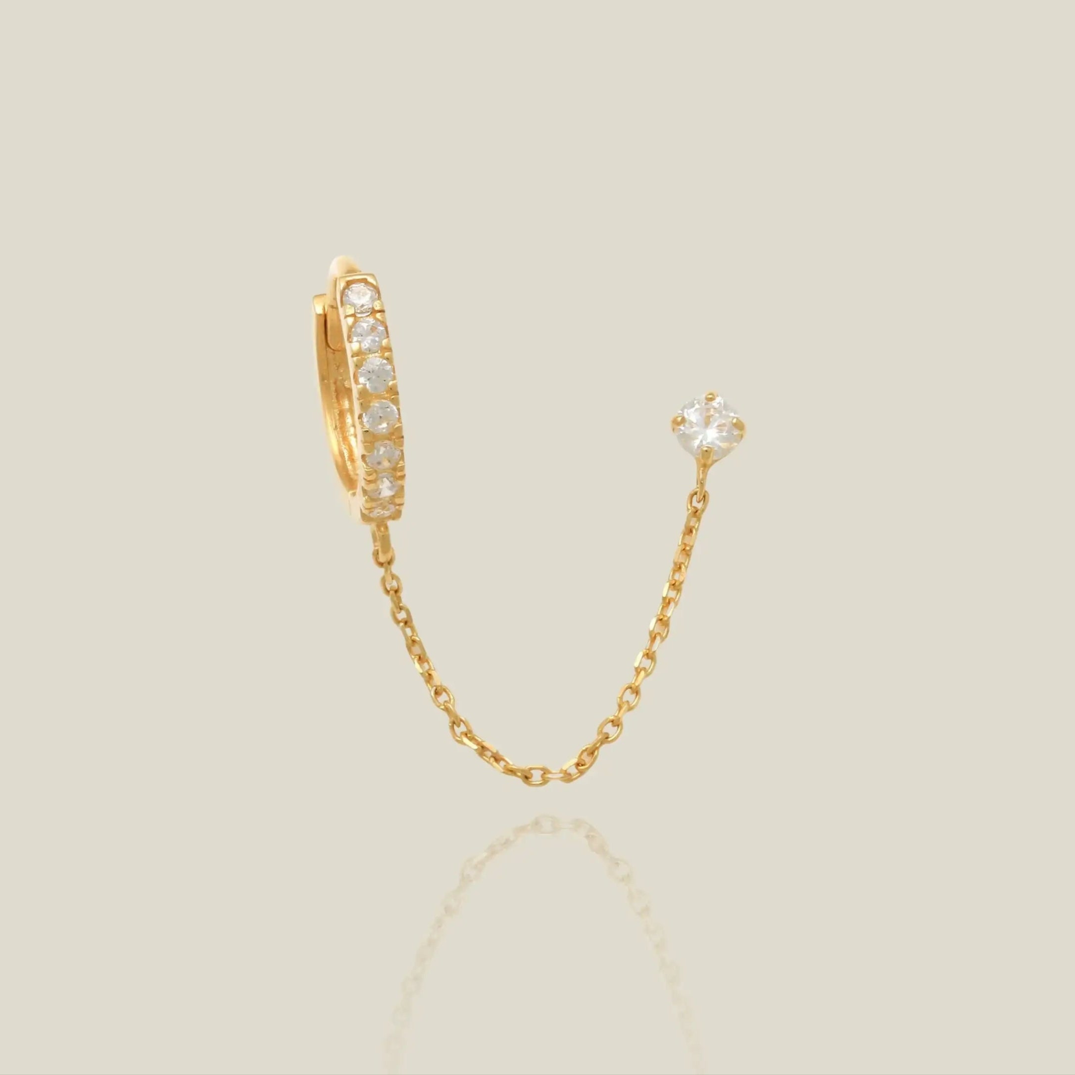 14K Solid Gold CZ Hoop with Chain Double Stud Earring – Anygolds