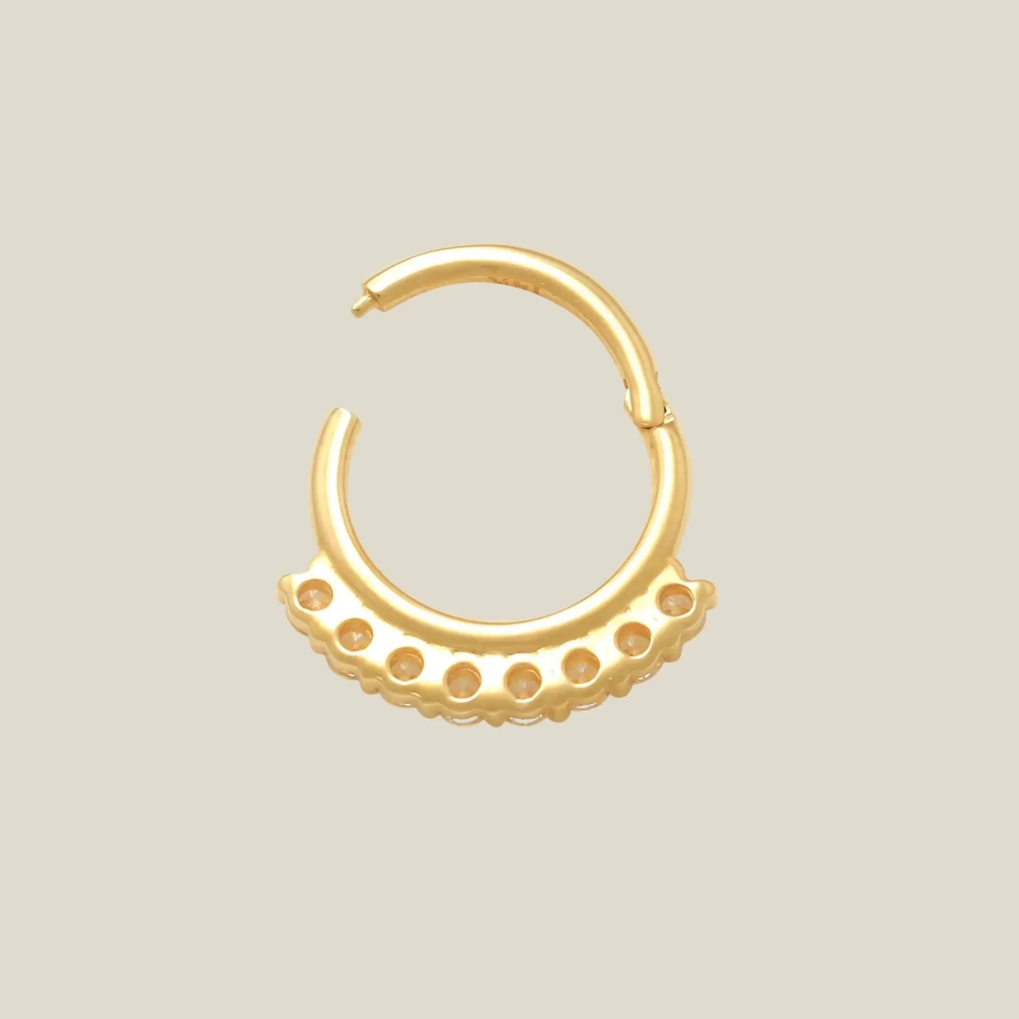 14K Solid Gold CZ Crescent Clicker Hoop – Anygolds