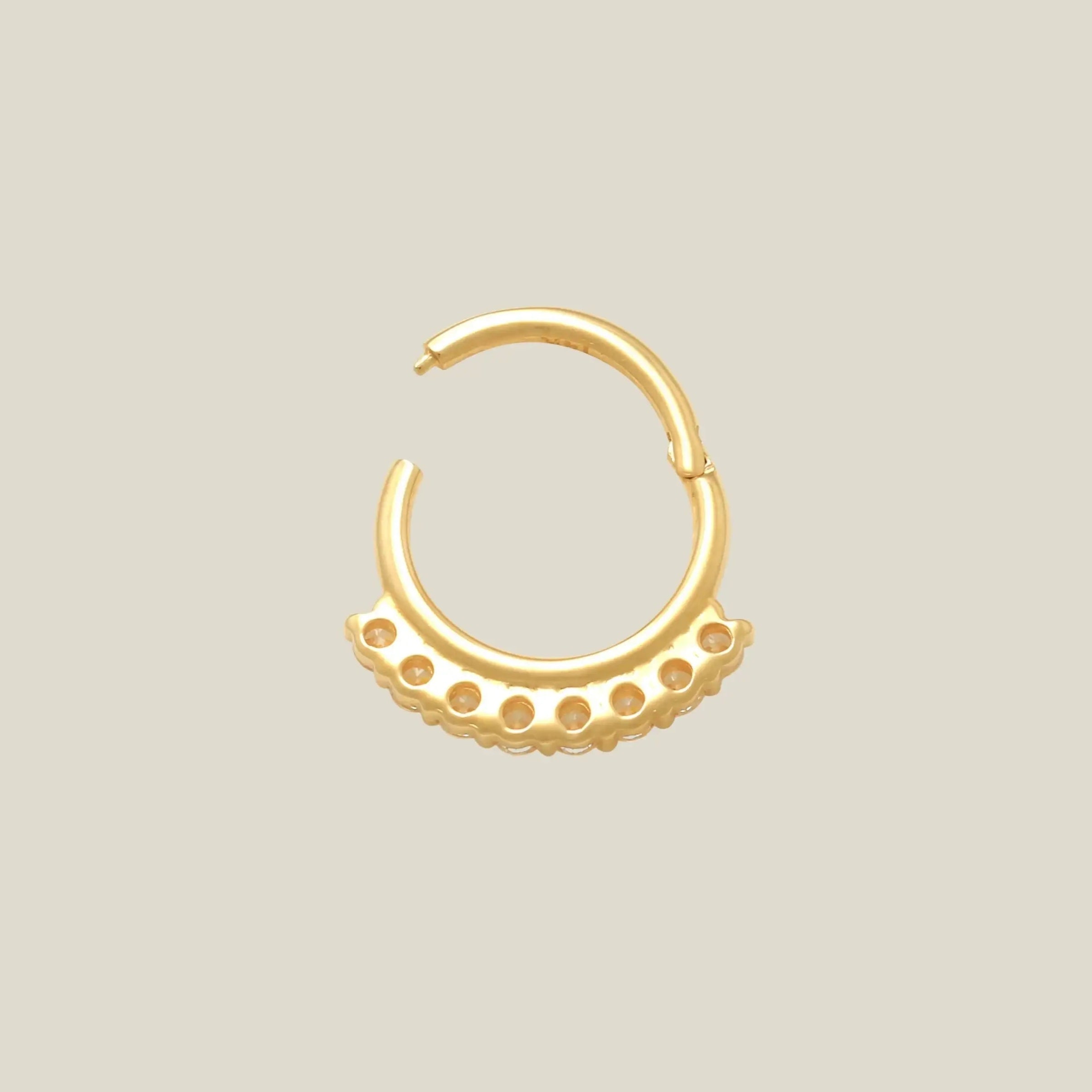 14K Solid Gold CZ Crescent Clicker Hoop – Anygolds