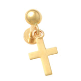 14k Solid Gold Dangle Cross Charm Stud Piercing Earring