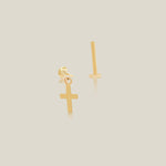 14k Solid Gold Dangle Cross Charm Stud Piercing Earring