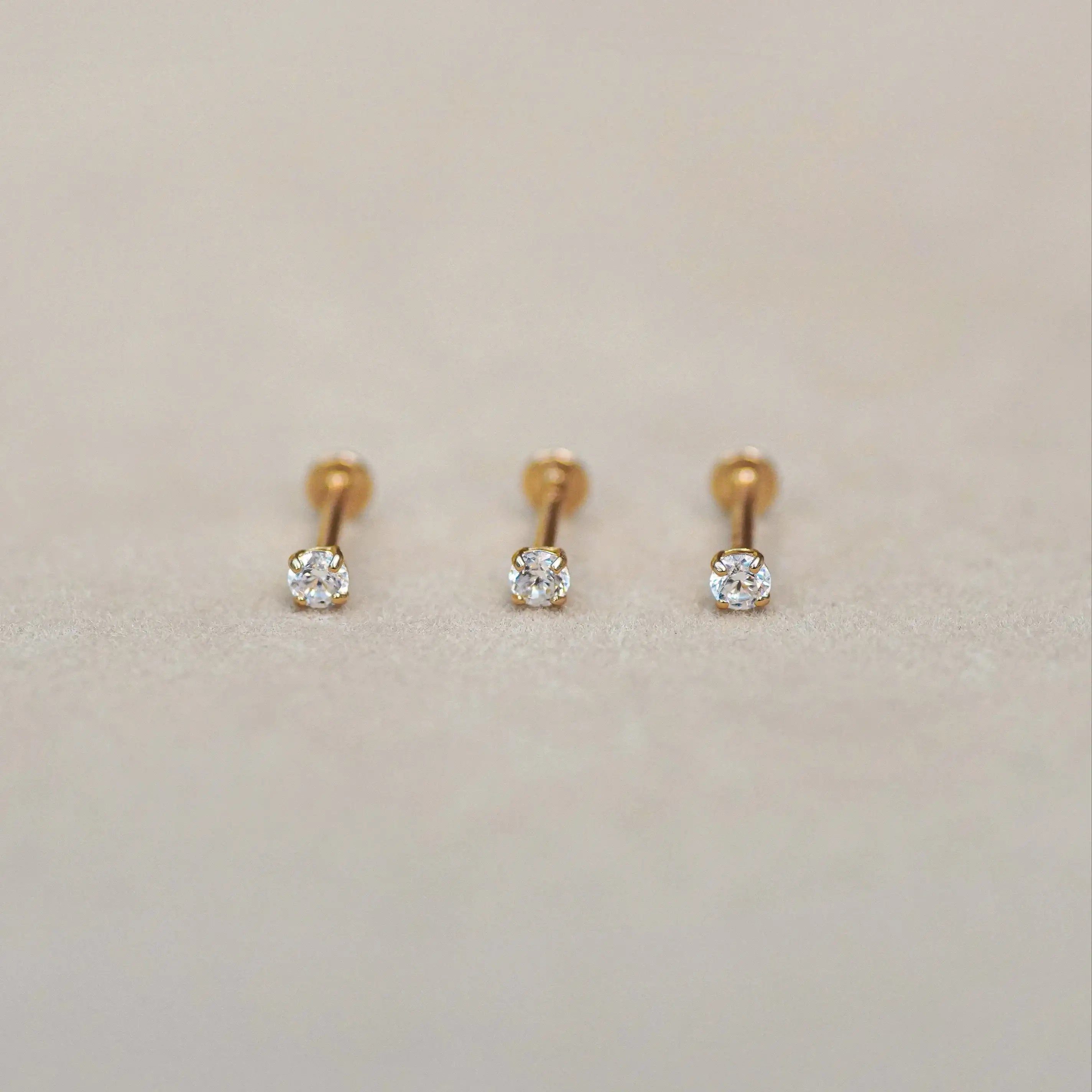 14K Solid Gold Round CZ Stud – Anygolds