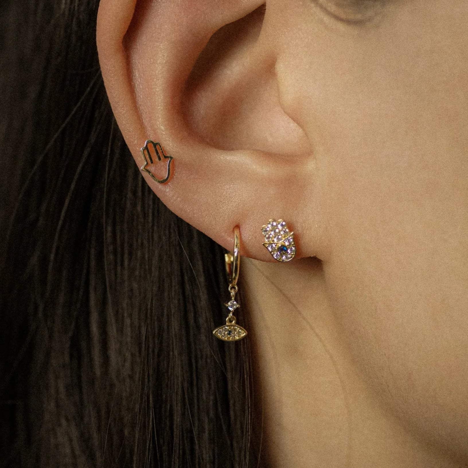 Sapphire Evil Eye Dangle Hoop - Anygolds