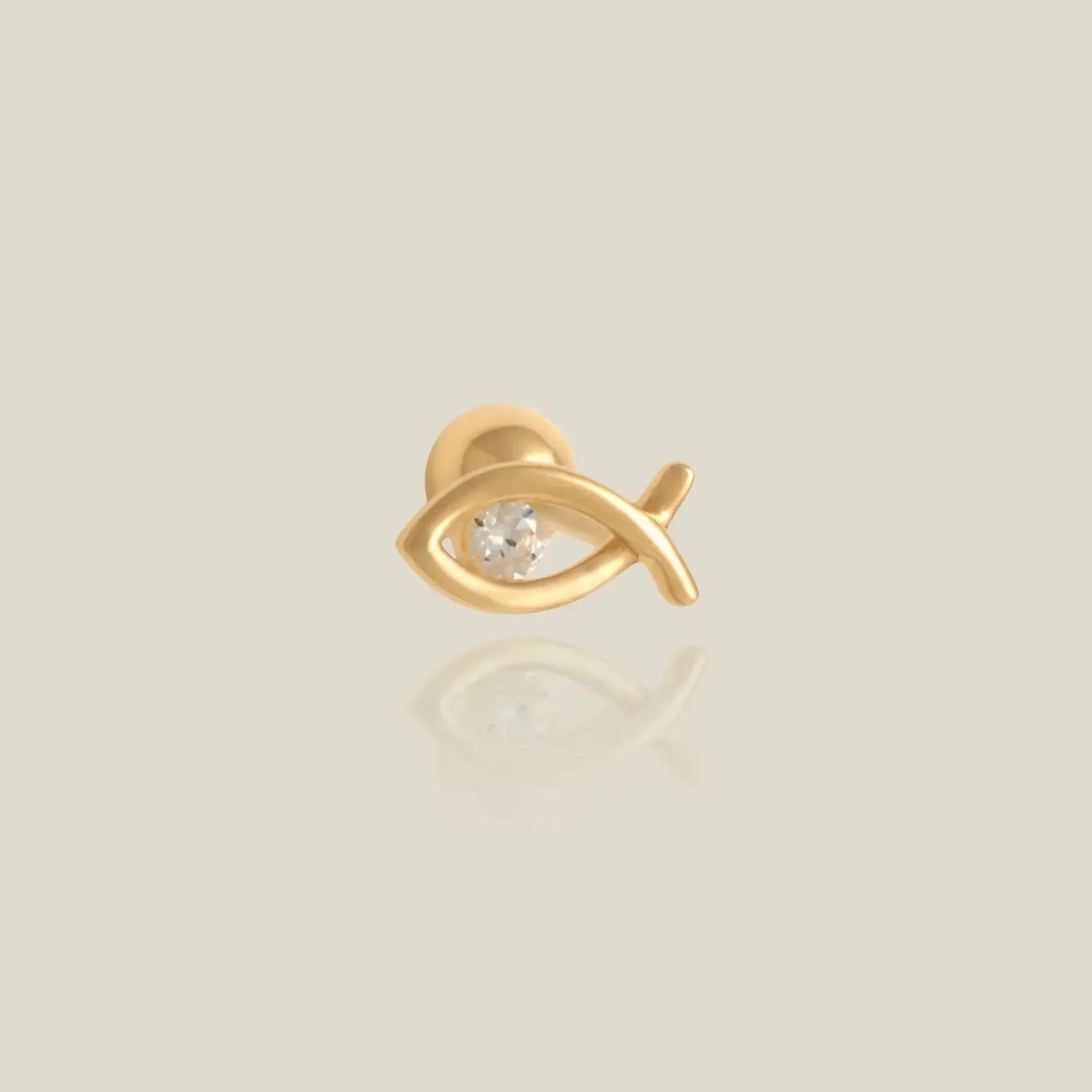 14K Solid Gold CZ Fish Stud – Anygolds