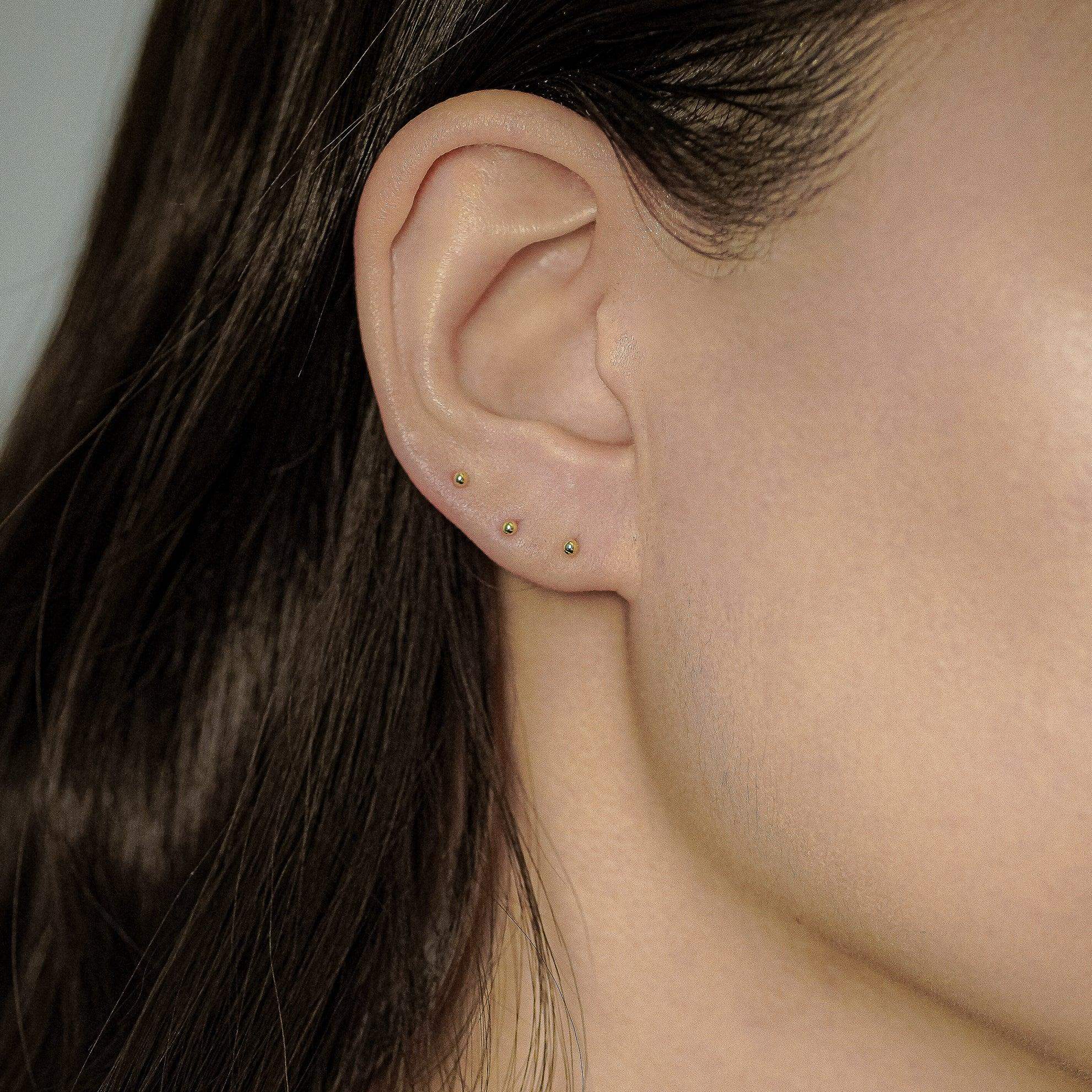 14K Solid Gold Round Ball Stud – Anygolds