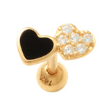 14k Gold Black & White Cubic Zirconia Double Heart Stud Piercing Earring