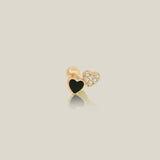 14k Gold Black & White Cubic Zirconia Double Heart Stud Piercing Earring