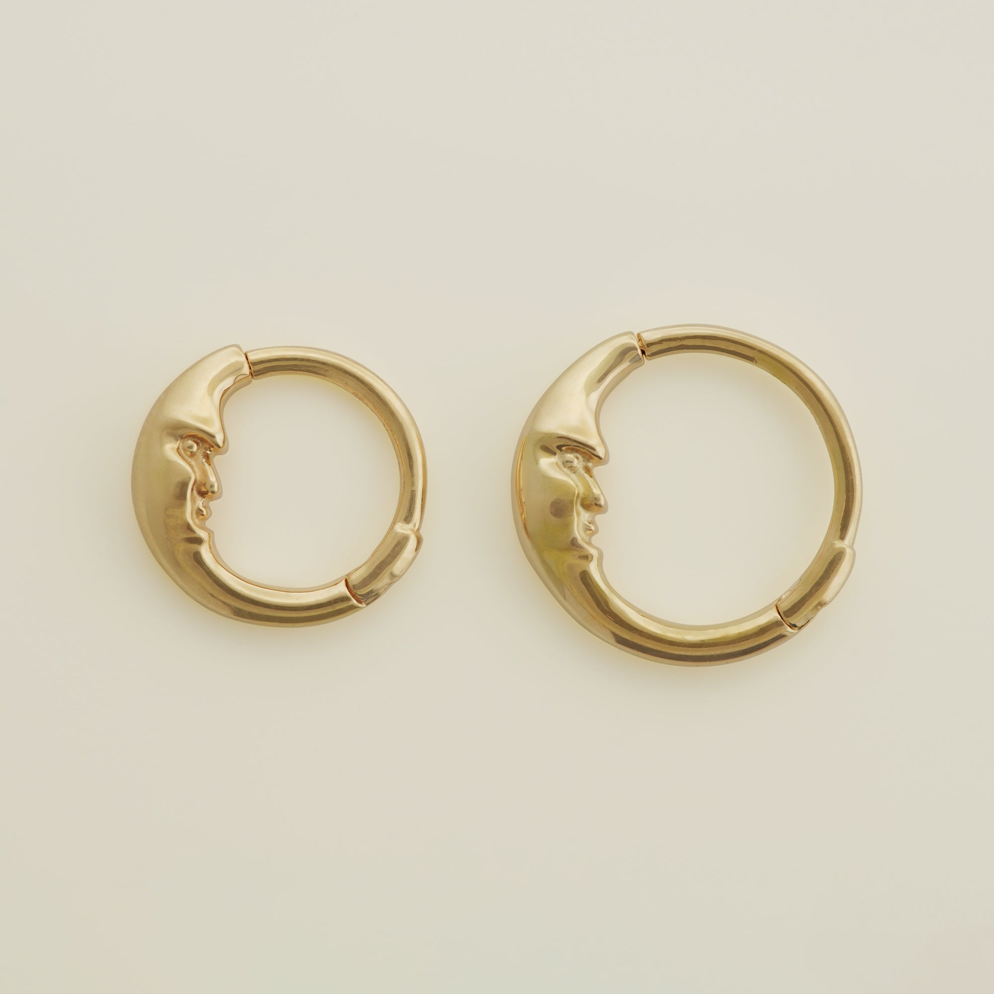 14K Solid Gold Crescent Moon Face Hoop Piercing Earring (Daith & Septum) - Anygolds 