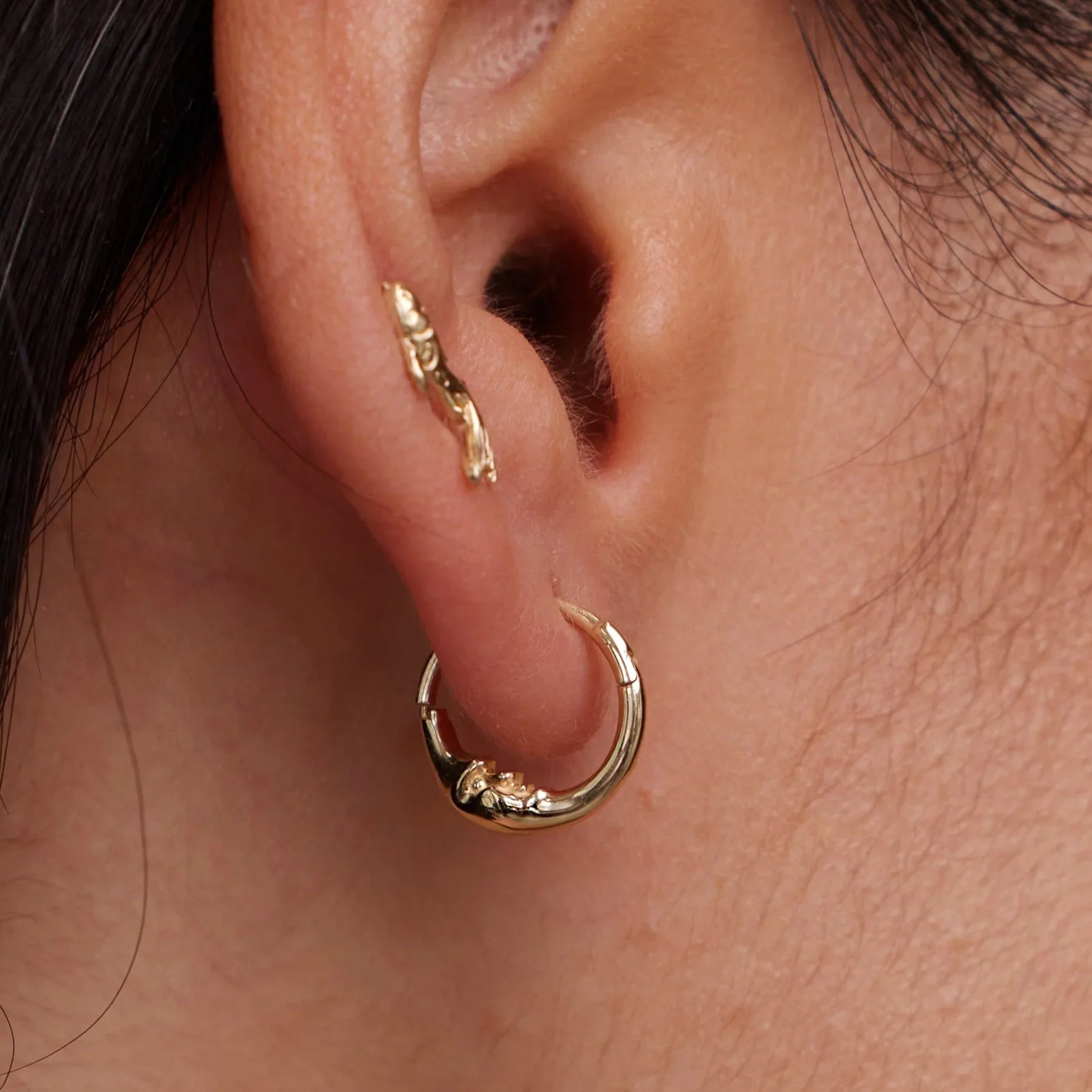 14K Solid Gold Moon Arc Face Clicker Hoop – Anygolds