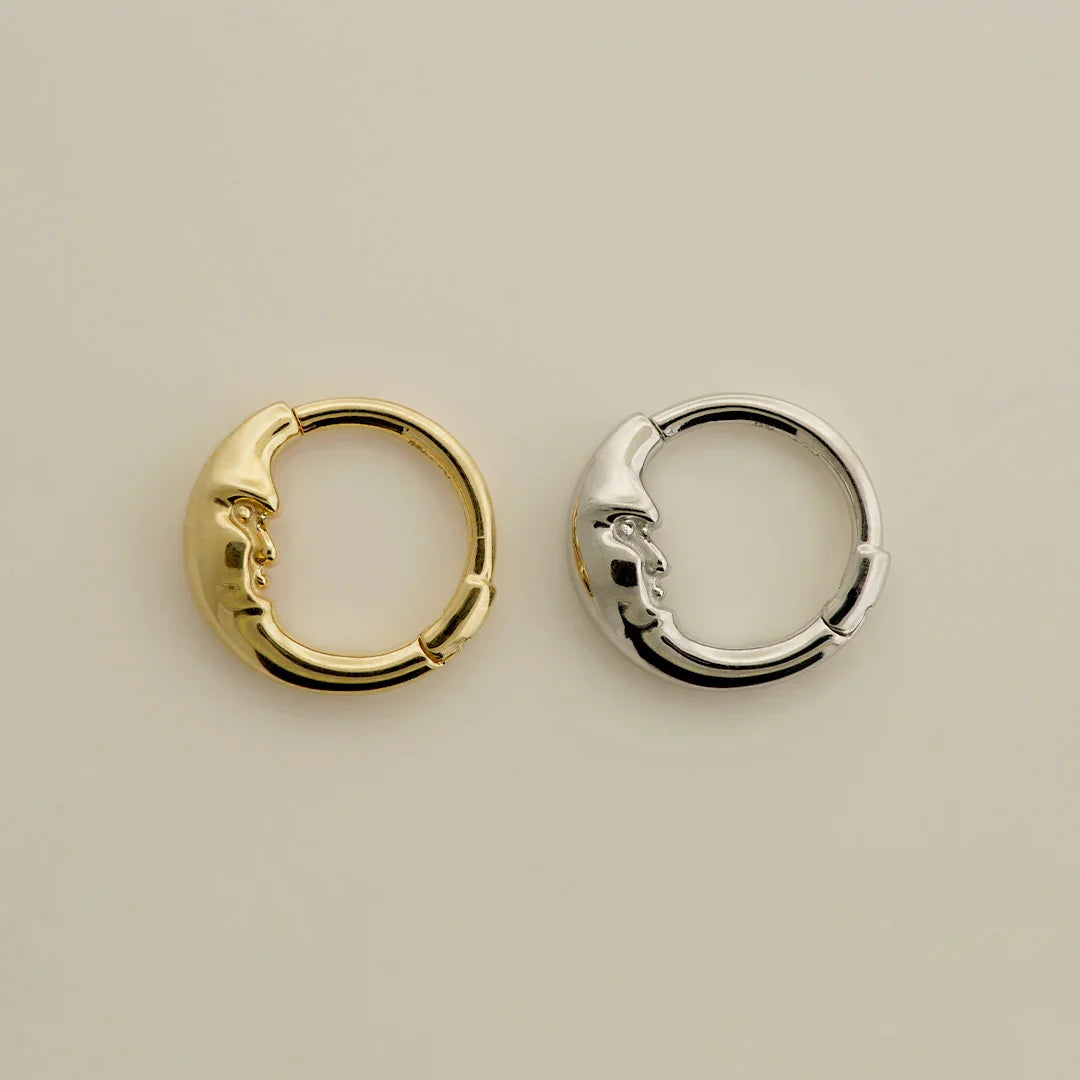 14K Solid Gold Moon Arc Face Clicker Hoop – Anygolds