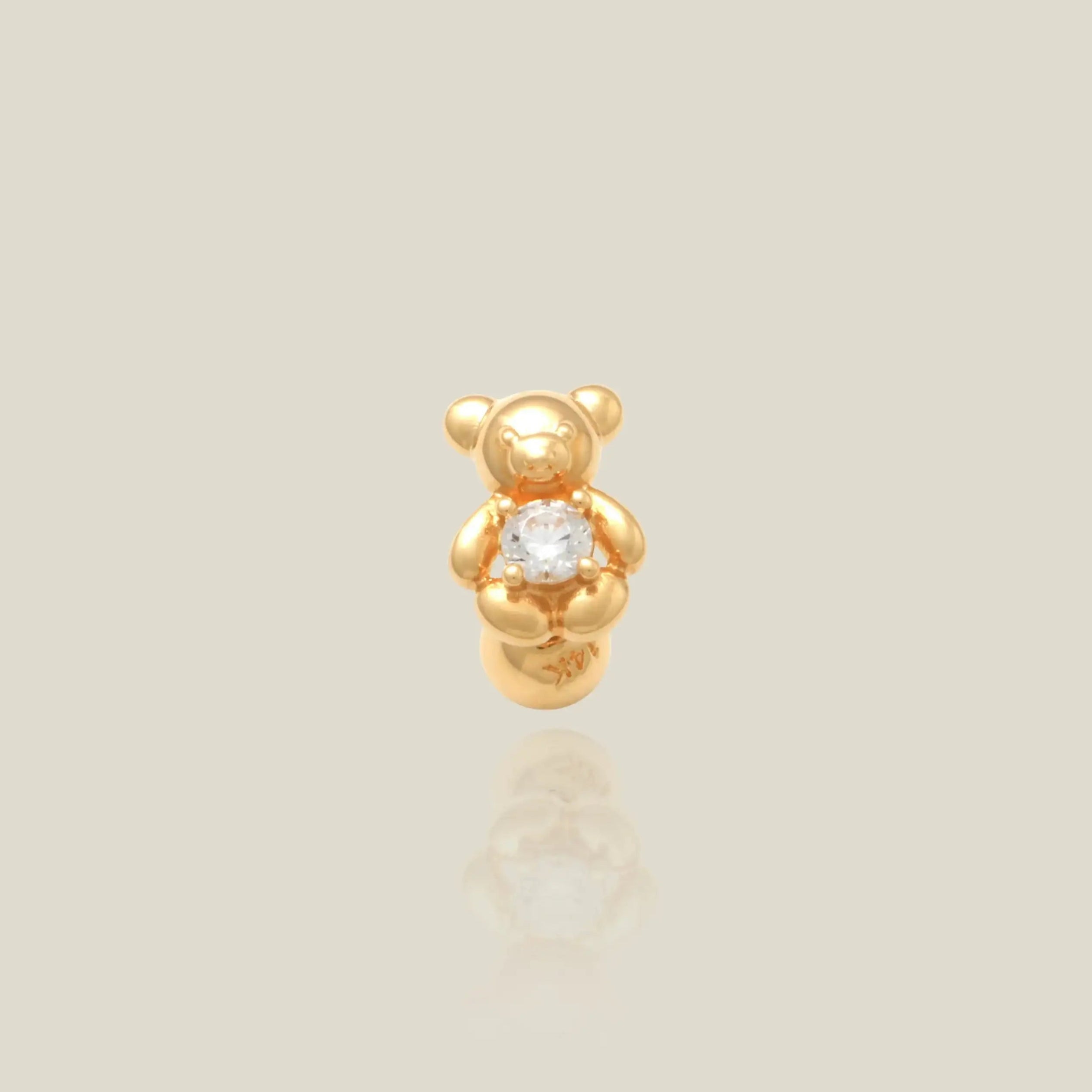 14K Solid Gold Teddy Bear with Stone Stud – Anygolds
