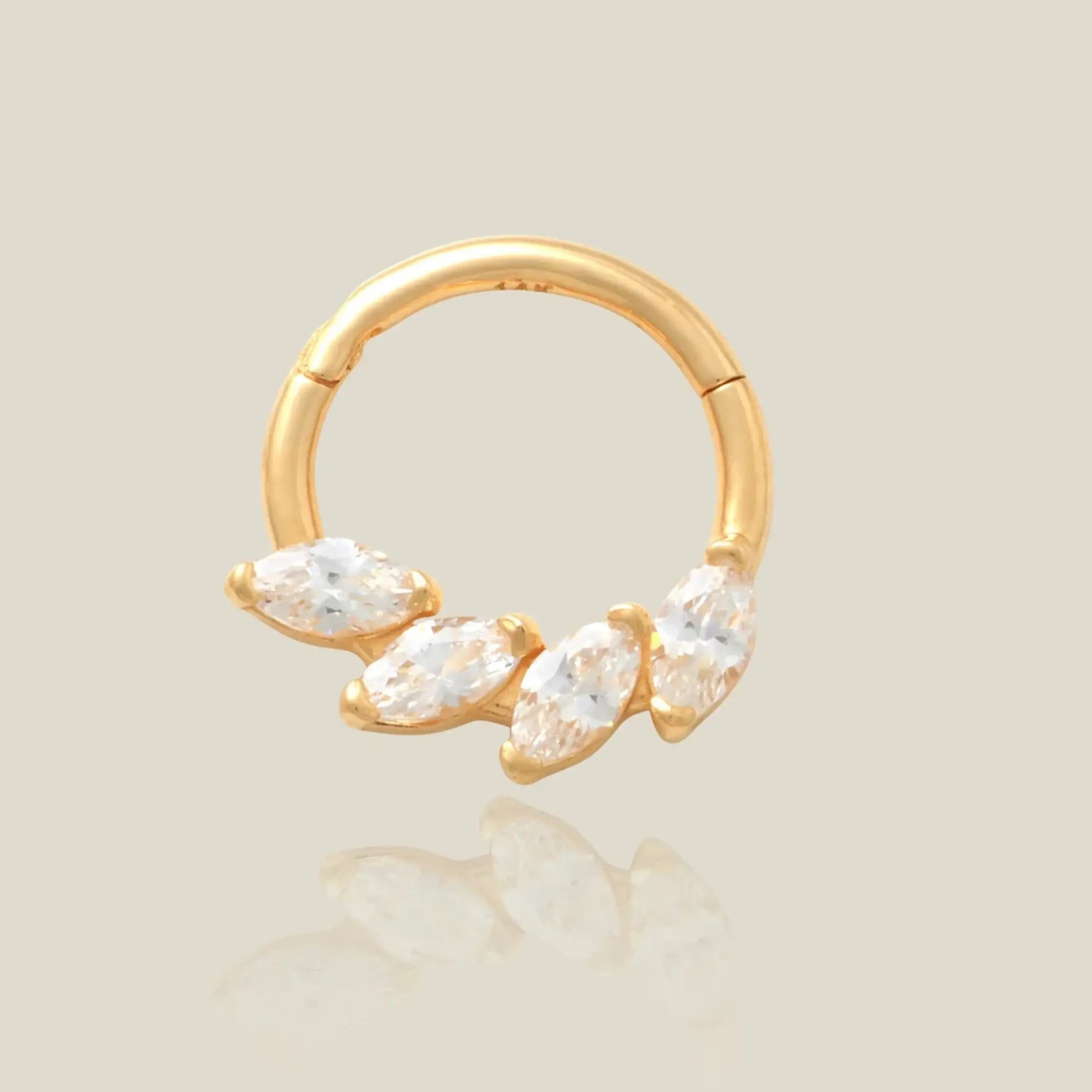 14K Solid Gold Marquise CZ Clicker Hoop – Anygolds