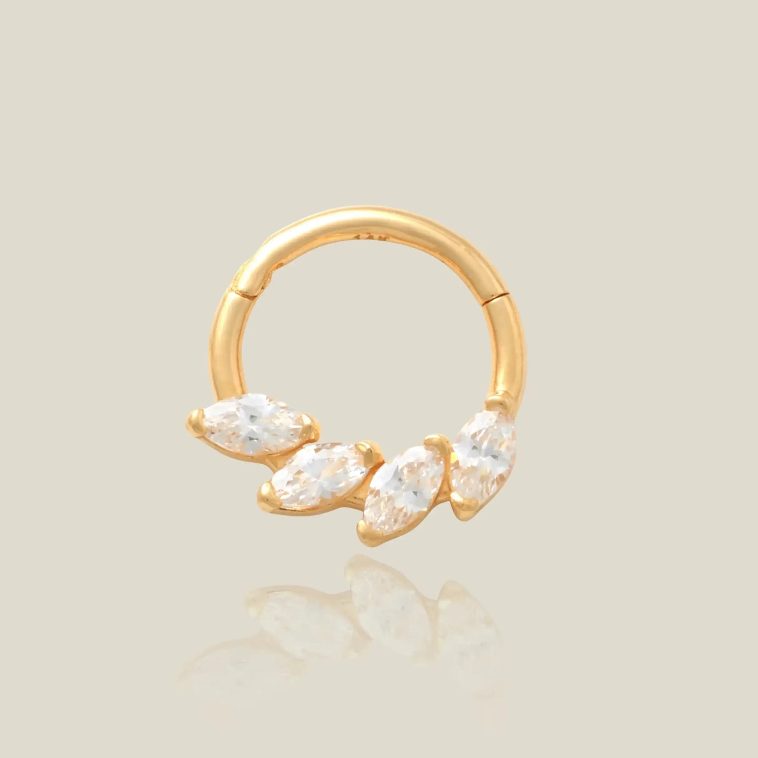 14K Solid Gold Marquise CZ Clicker Hoop – Anygolds