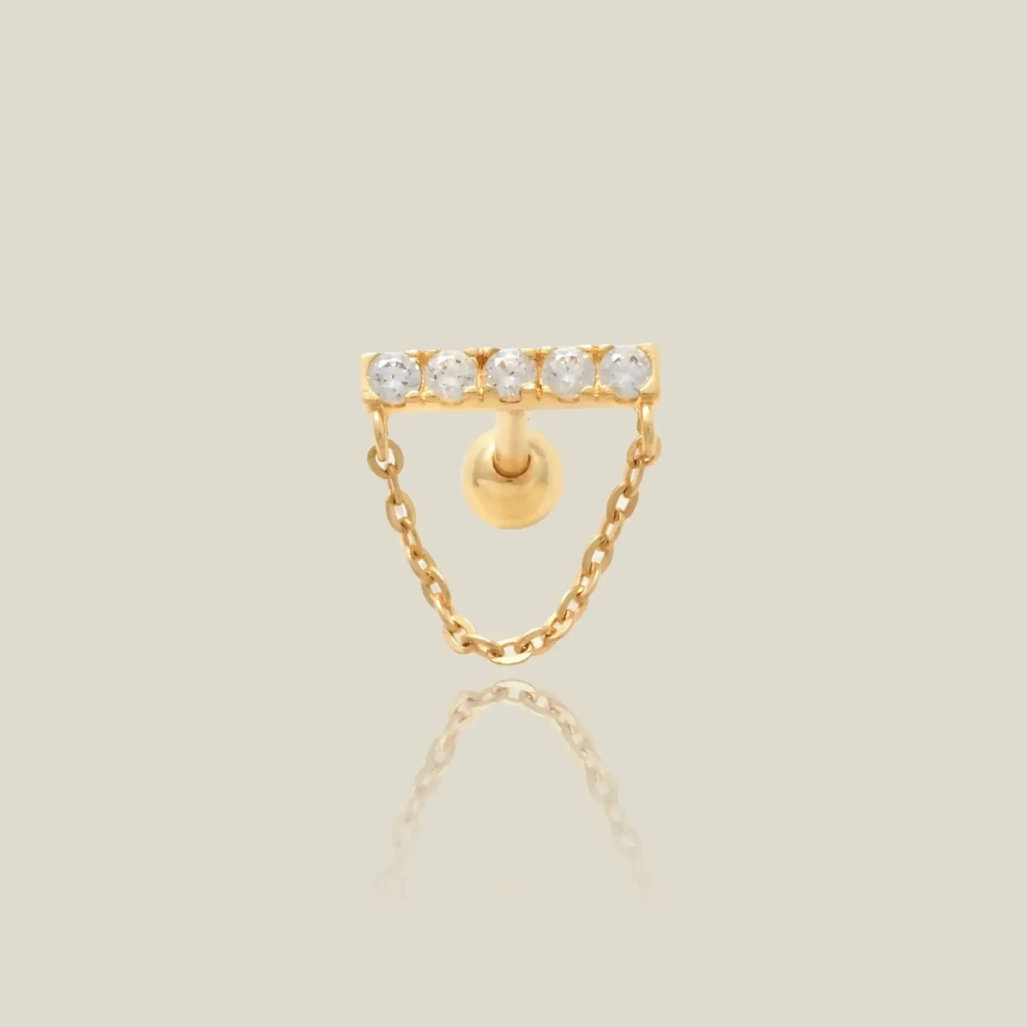 14K Solid Gold Line Bar Dangle Chain Stud – Anygolds