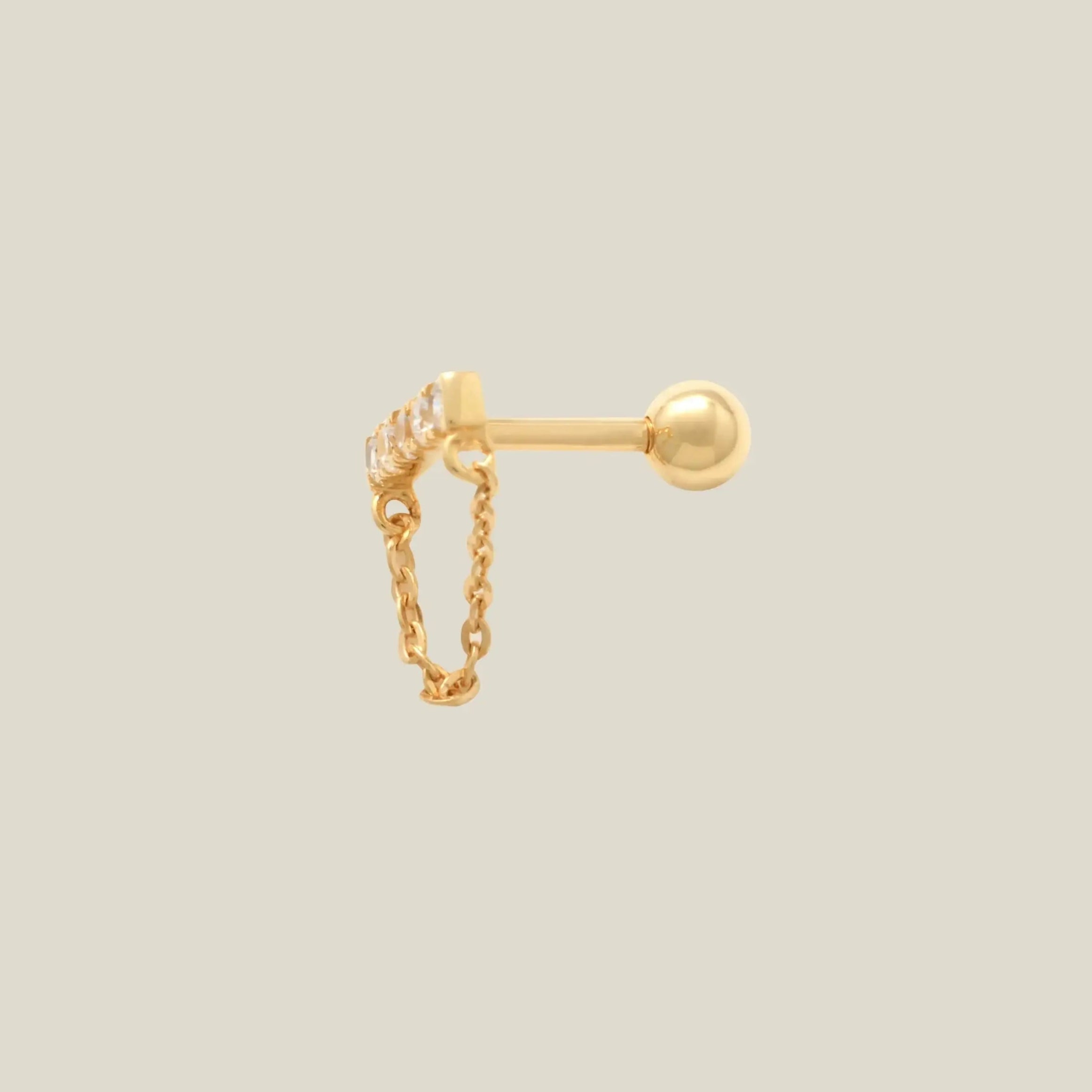 14K Solid Gold Line Bar Dangle Chain Stud – Anygolds