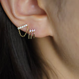 Cubic Zirconia Stone Triple Fringe Stud Piercing Earring