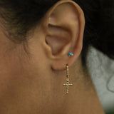 Beaded Cross Drop Huggie Earrings