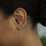 Beaded Cross Drop Huggie Earrings