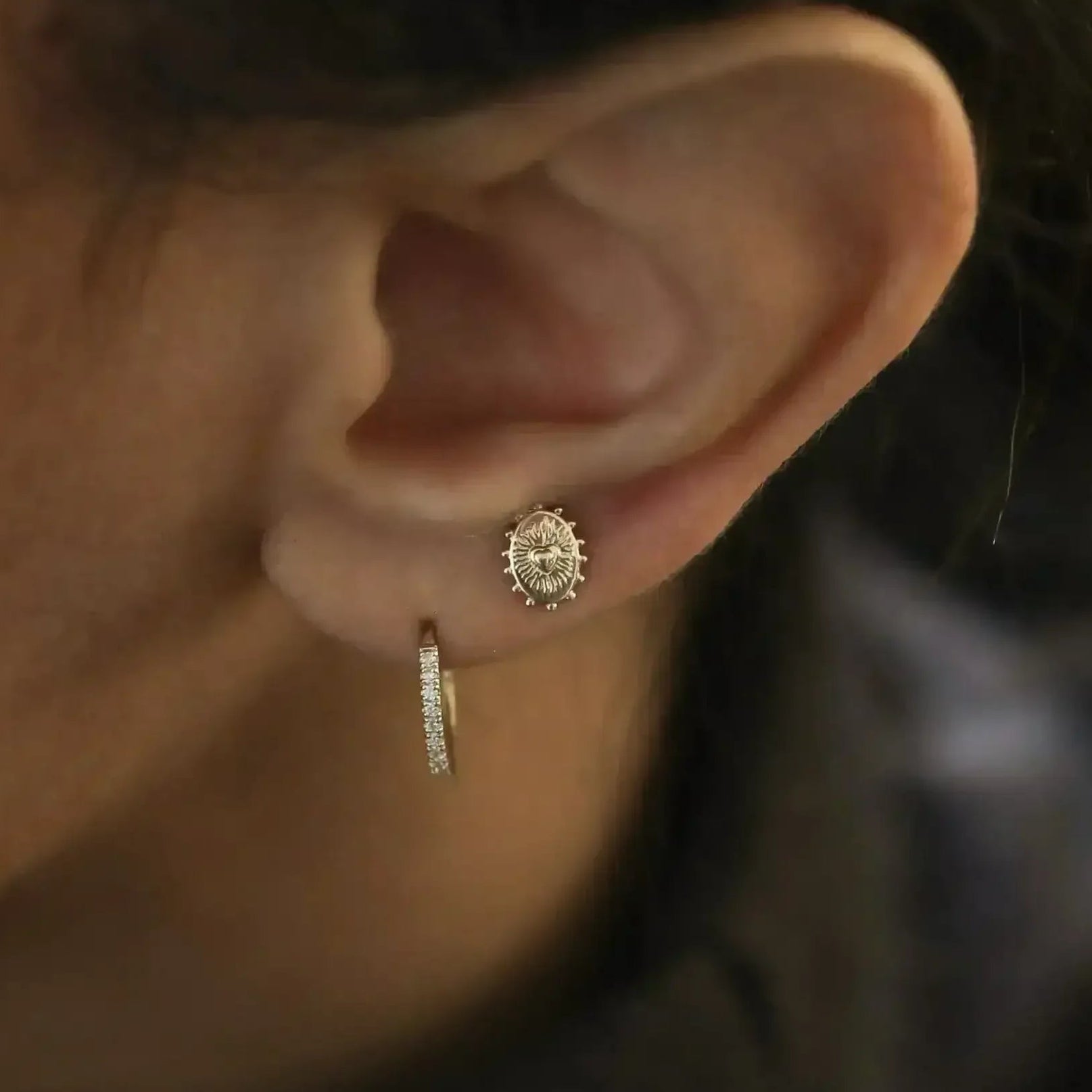 14K Solid Gold Radiant Heart Oval Stud – Anygolds