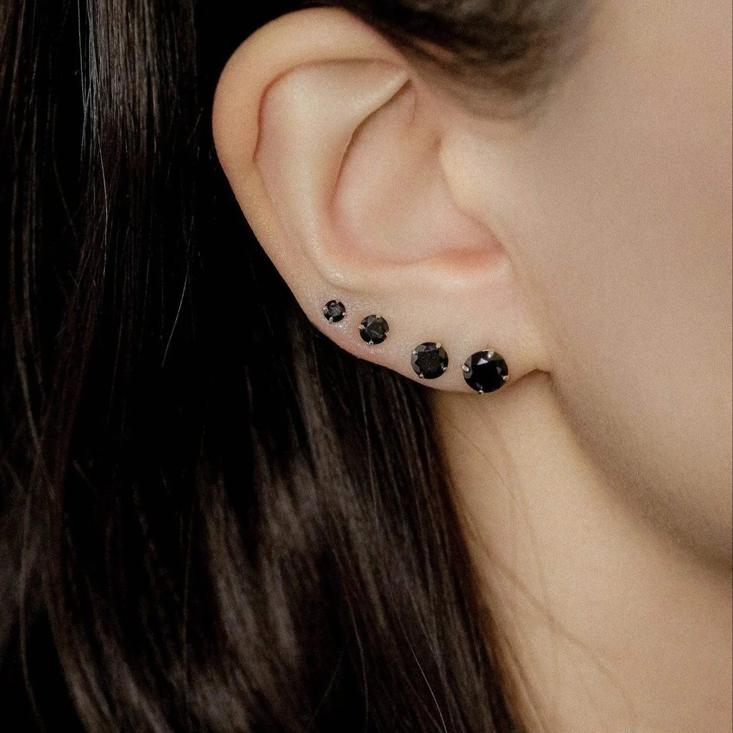 14K Solid Gold Black CZ Stud Earrings – Anygolds