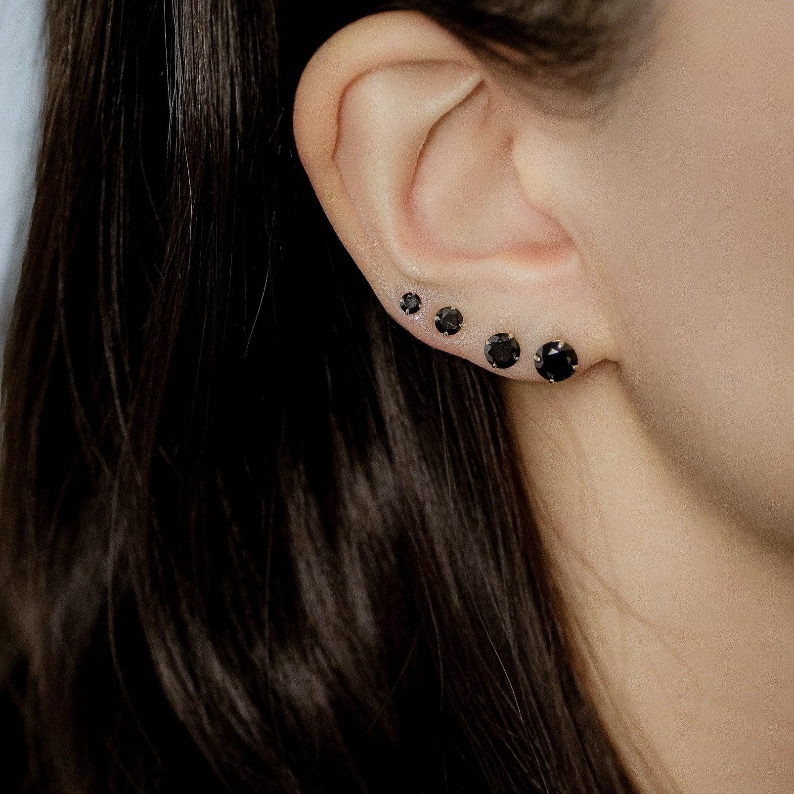 Black CZ Stud Earrings - Anygolds