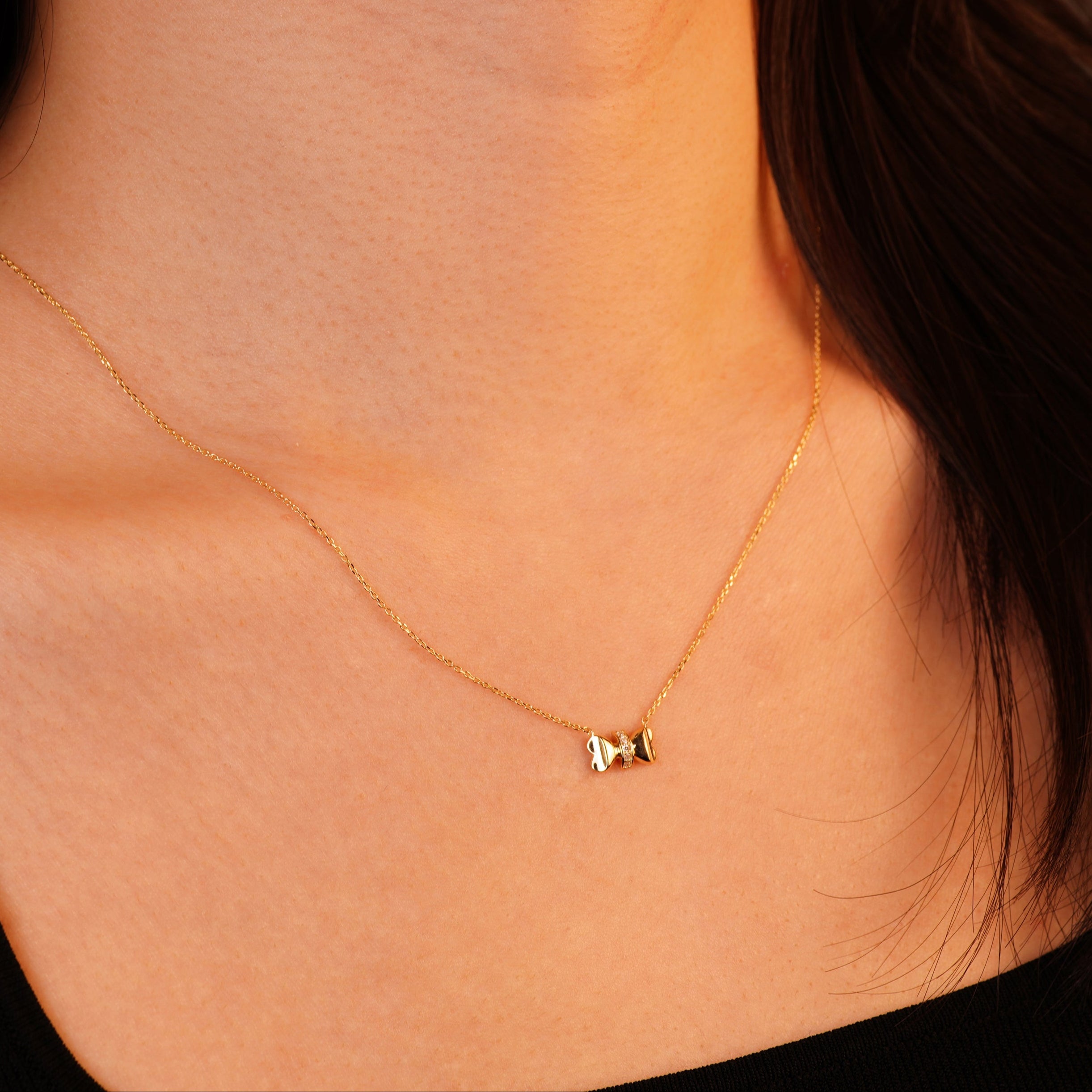 Diamond Butterfly & Bow Necklace - Anygolds