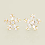 Baguette & Round Brilliant Diamond Flower Stud Earrings
