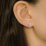 Diamond Baguette-Cut Flower Stud Earrings