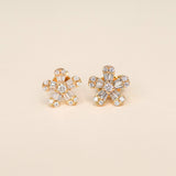 Diamond Baguette-Cut Flower Stud Earrings - Anygolds