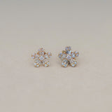 Diamond Baguette-Cut Flower Stud Earrings