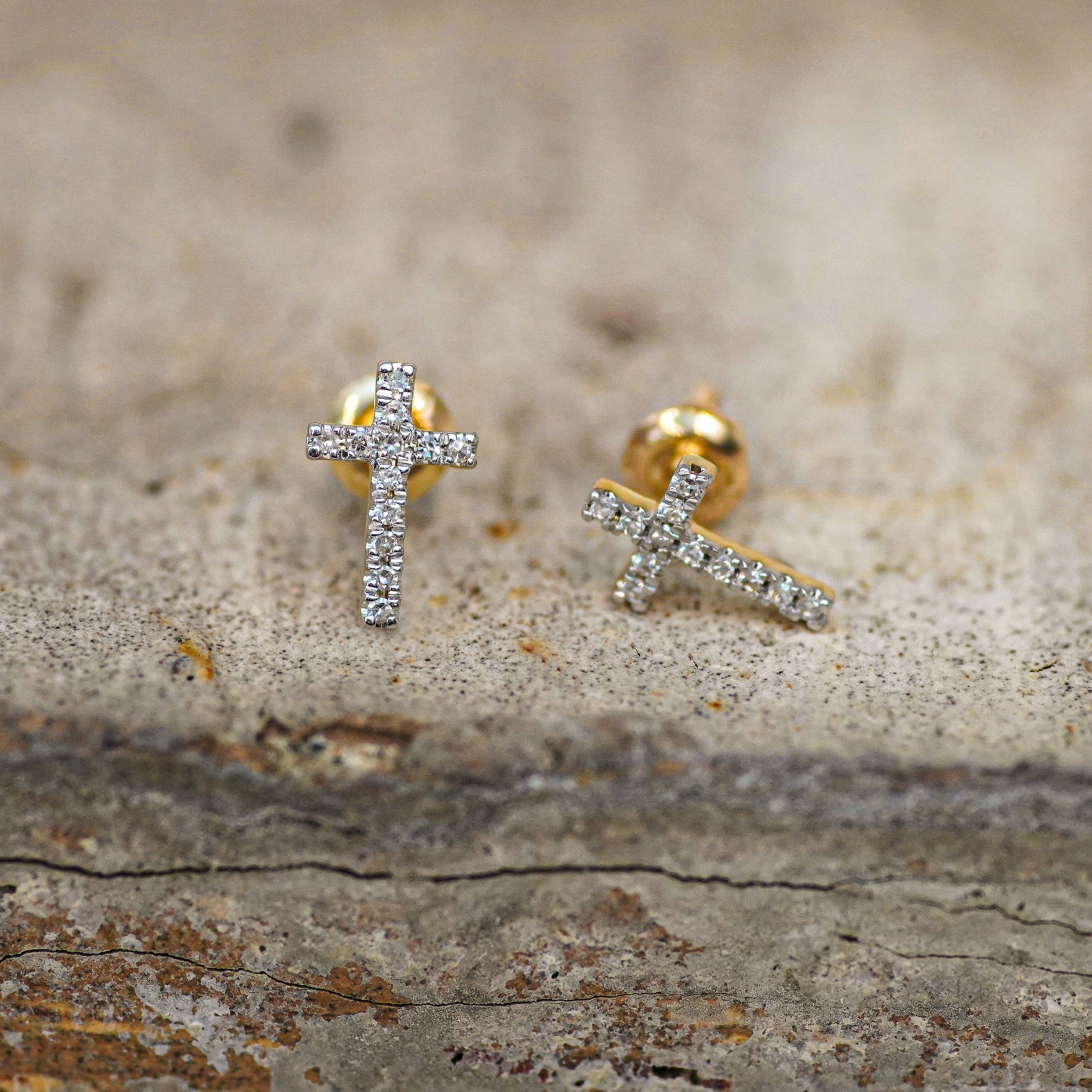 Diamond Cross Stud Earrings - Anygolds