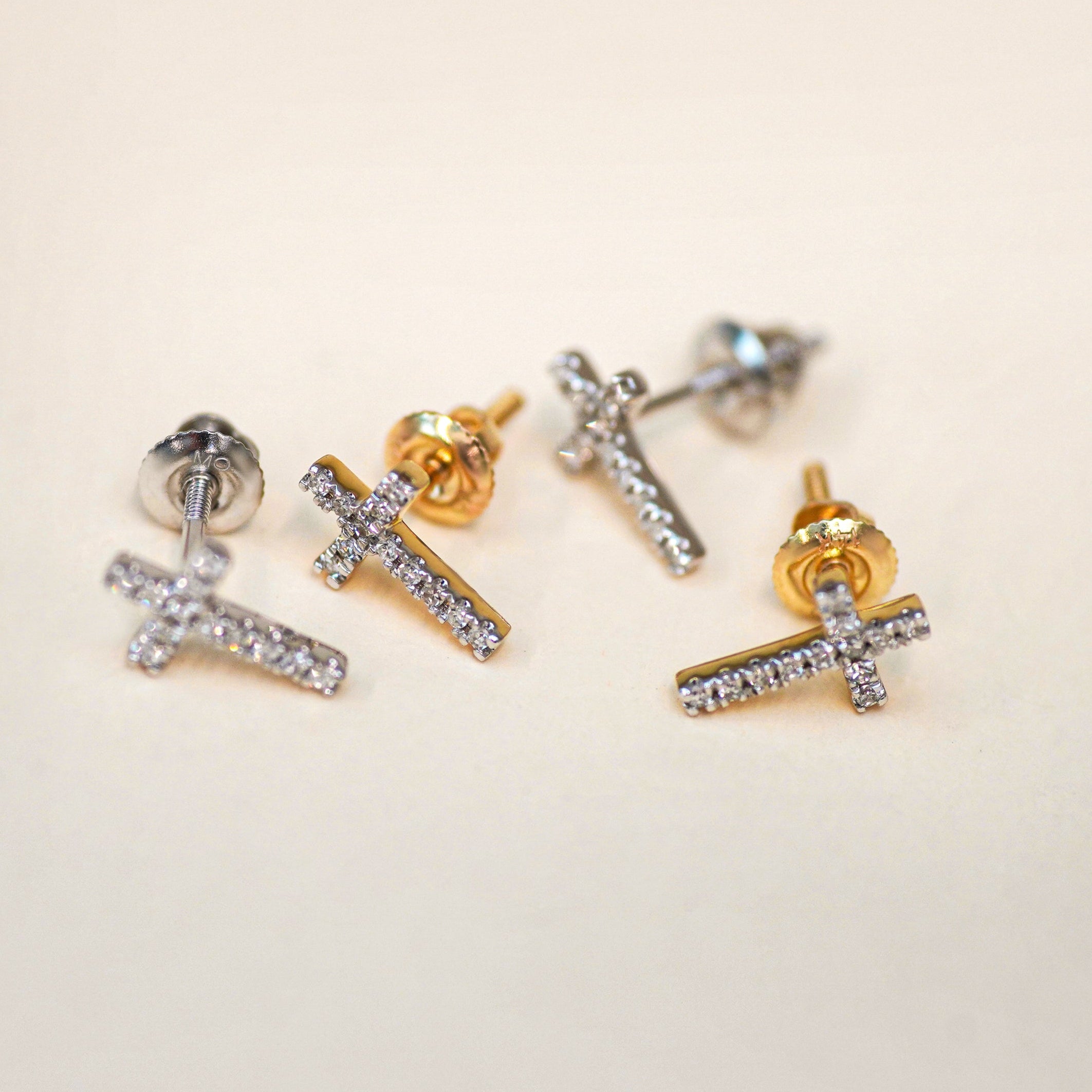 Diamond Cross Stud Earrings - Anygolds