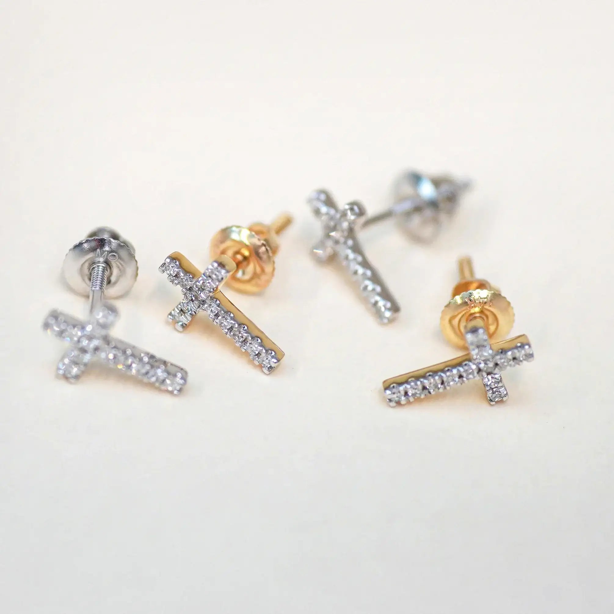 Diamond Cross Stud Earrings - Anygolds
