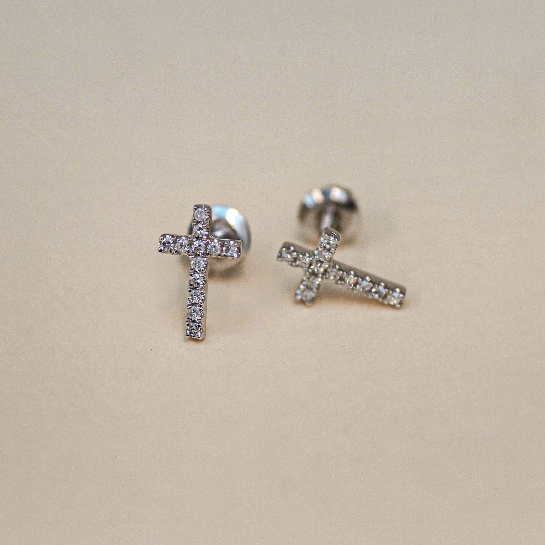 Diamond Cross Stud Earrings - Anygolds