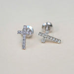 Diamond Cross Stud Earrings - Anygolds