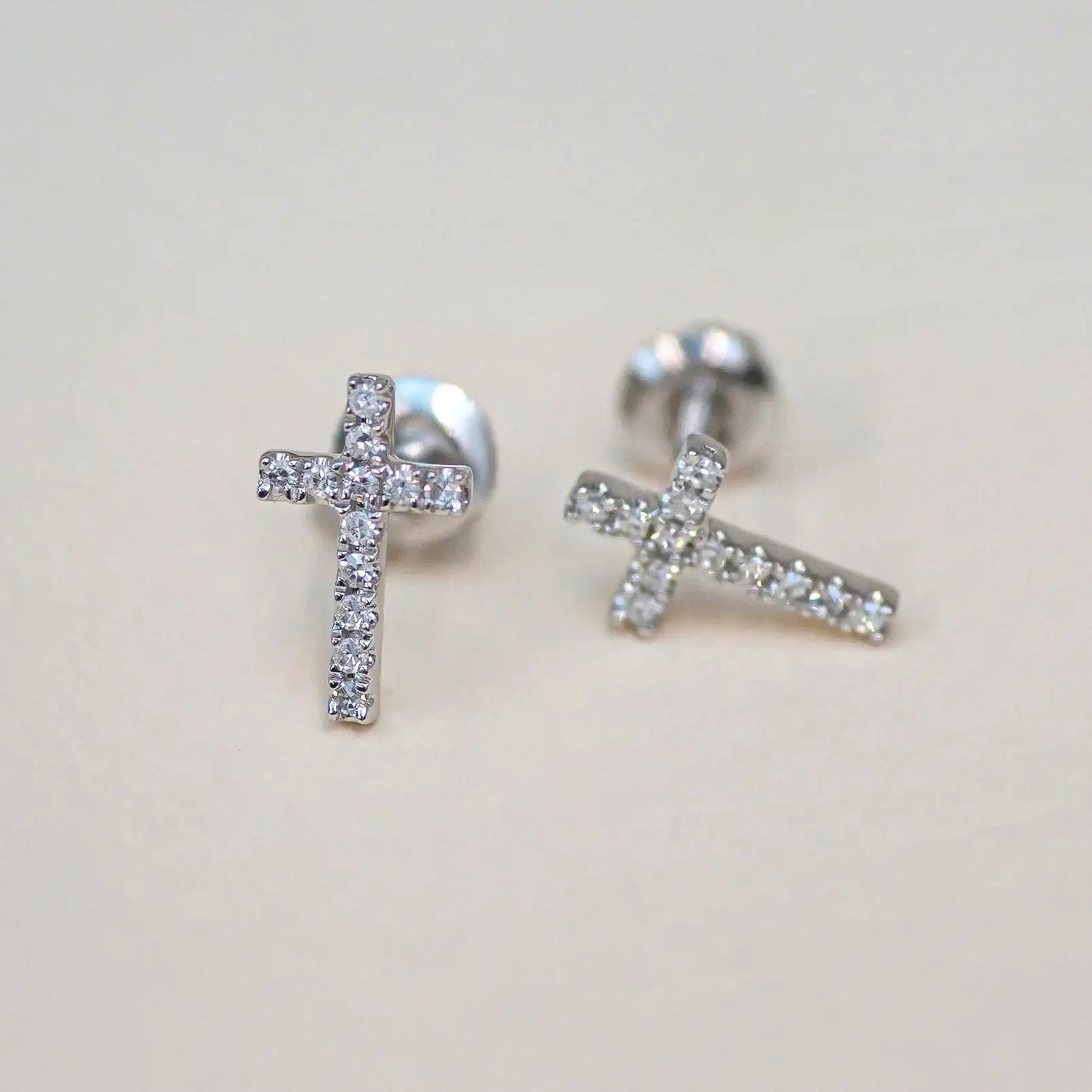 Diamond Cross Stud Earrings - Anygolds