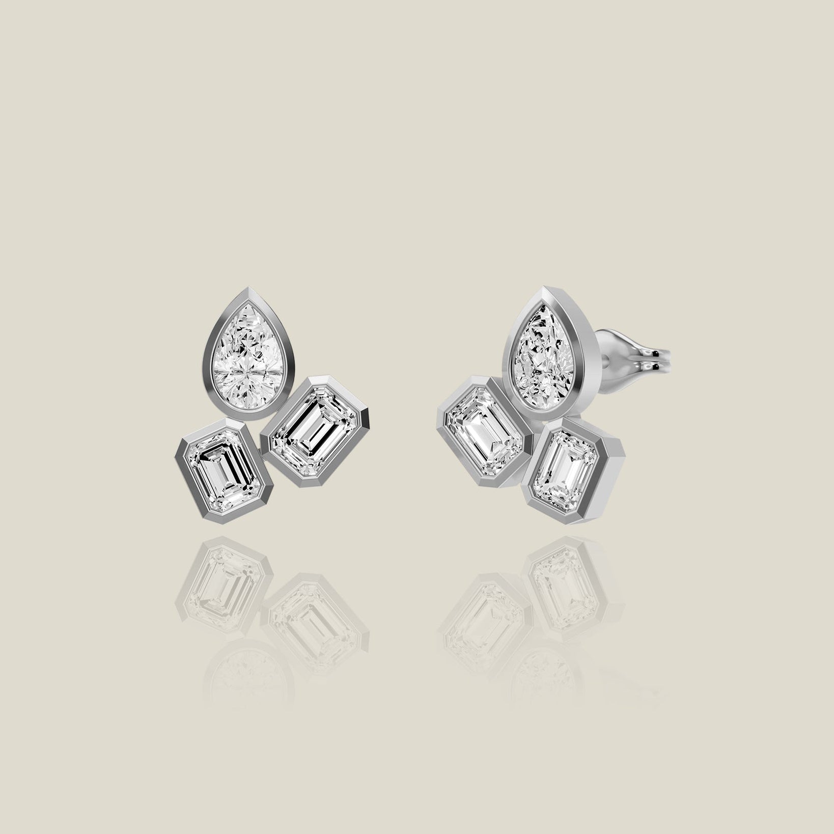 Emerald & Pear Lab-Grown Diamond Cluster Stud Earrings