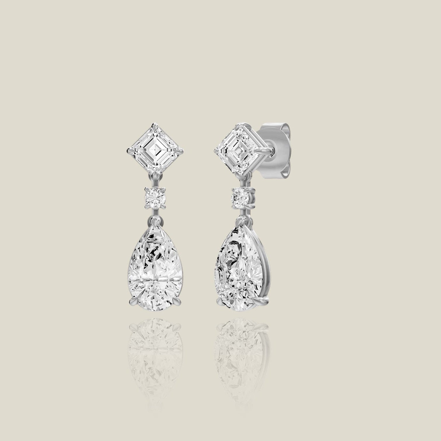 Asscher & Pear Lab Grown Diamond Drop Stud Earrings