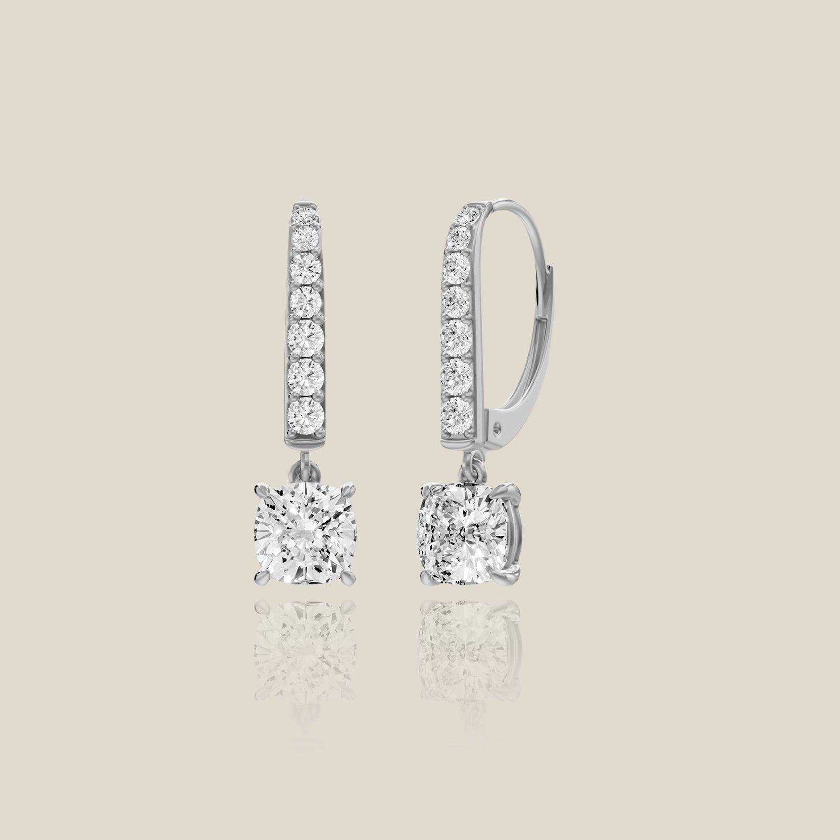 Pavé Lab Grown Diamond Hoop with Cushion Drop Earrings