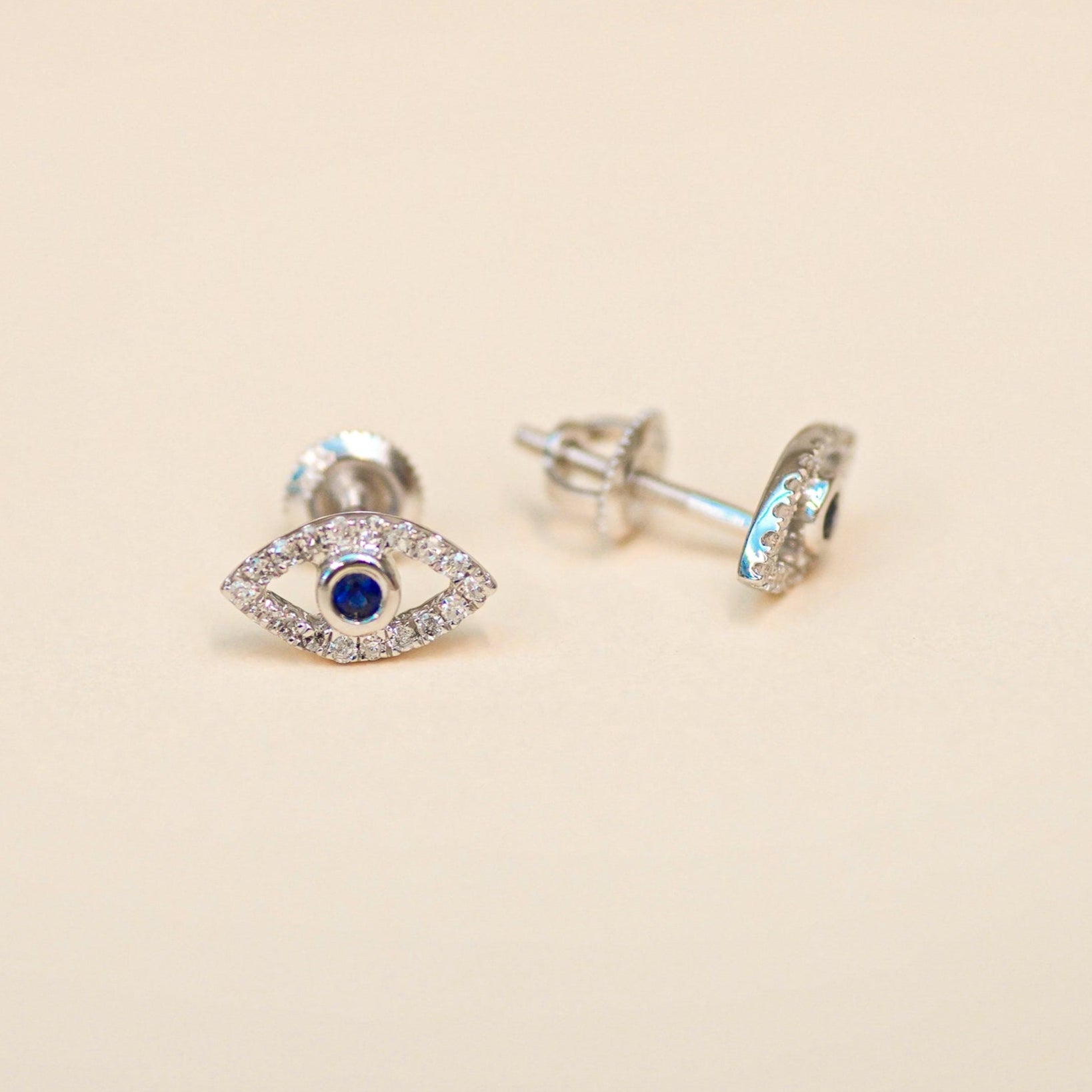 Diamond  Evil Eye Stud Earrings - Anygolds