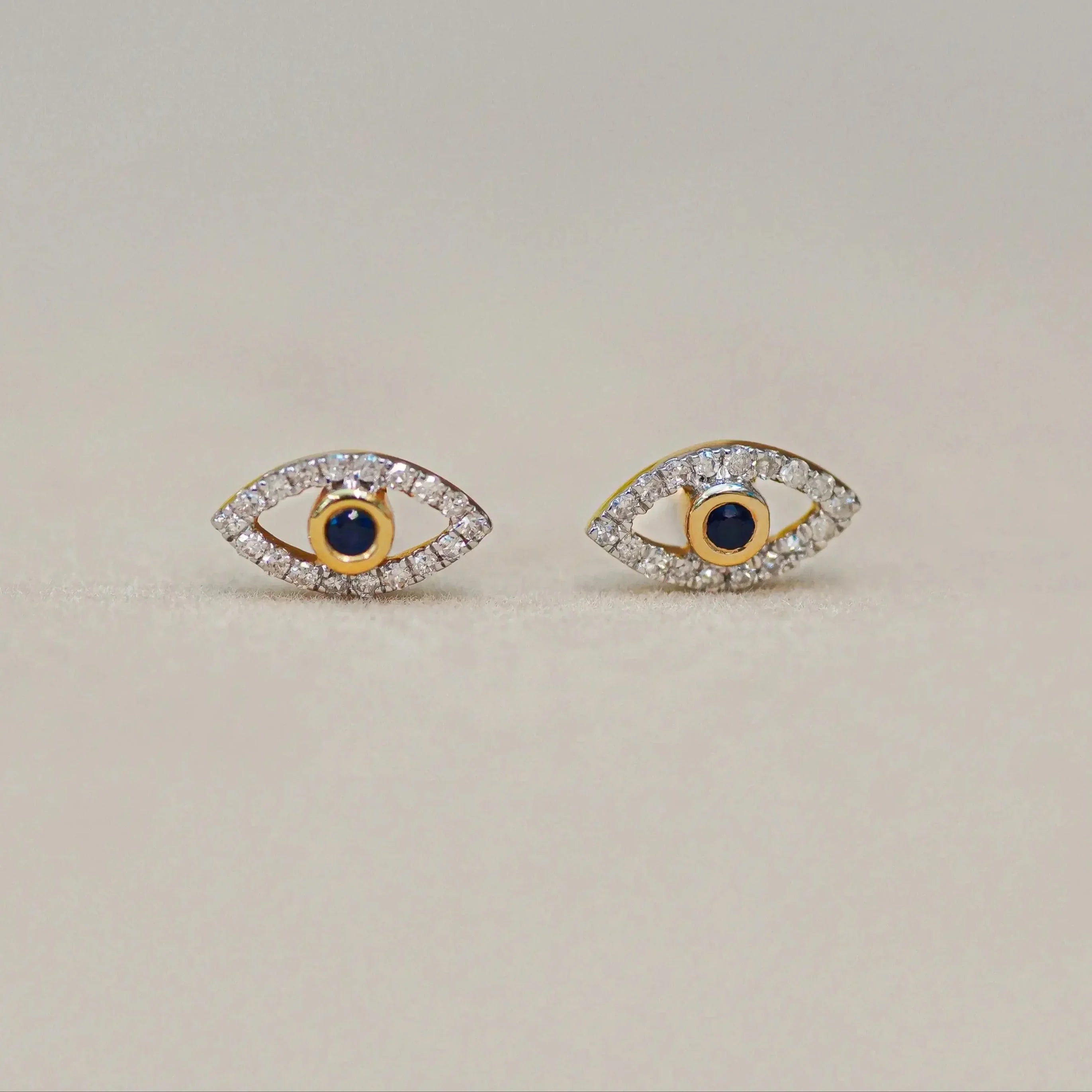 14K Solid Gold Diamond  Evil Eye Stud Earrings – Anygolds