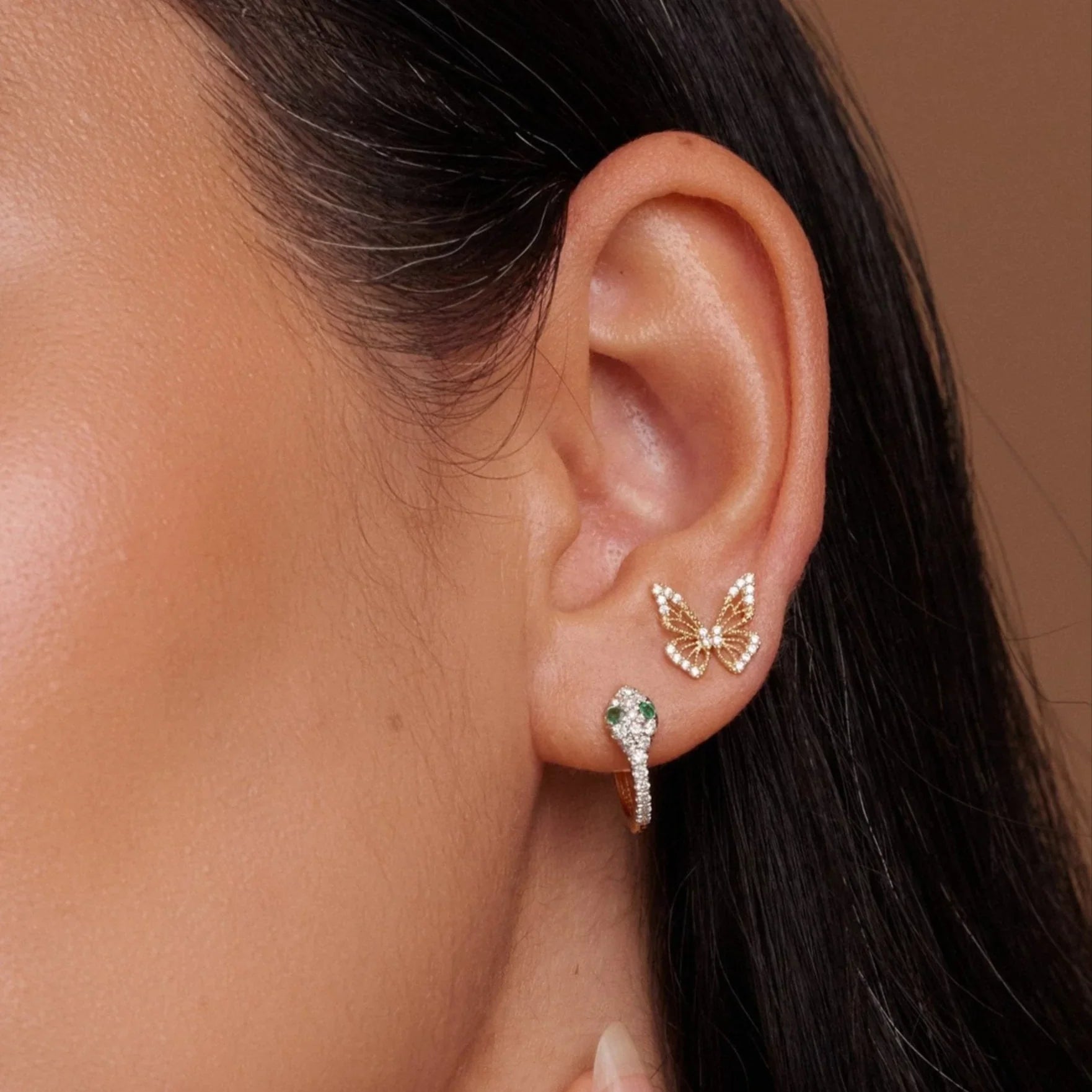 Medium CZ Butterfly Stud Earrings - Anygolds