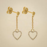 Diamond Heart Chain Drop Earrings