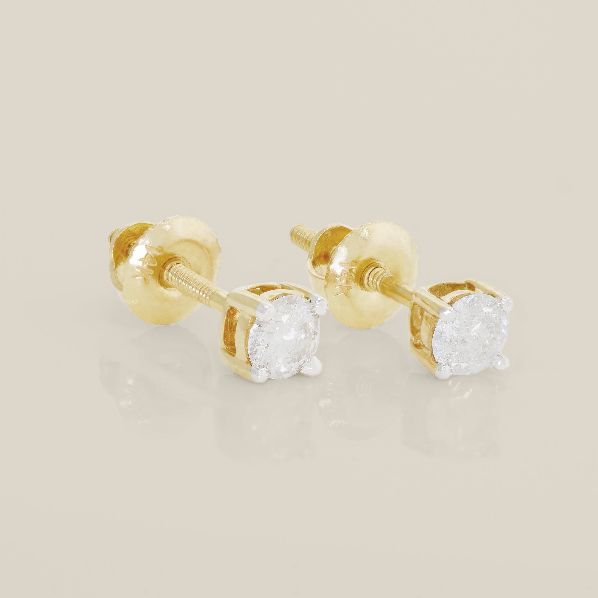 14K Solid Gold Prong Solitaire Diamond Stud Earrings